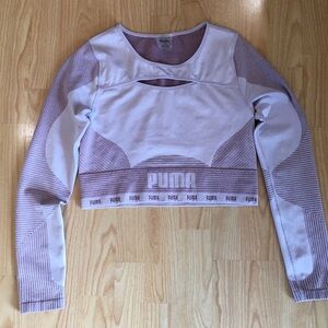 PUMA Women's Lavender and White Long Sleeve Crop Top